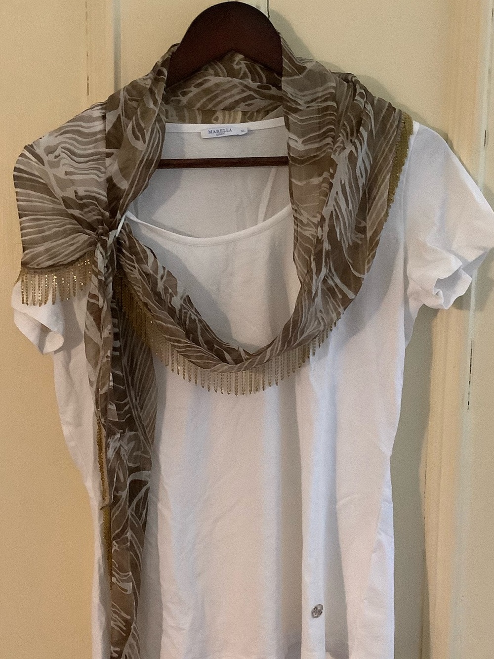 Marella T-shirt with Fringed Scarf Set L